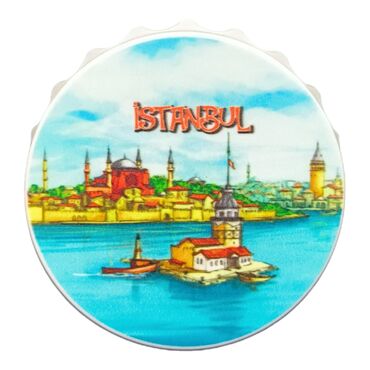 Istanbul Themed Customised Uv Printed Bottle Cap Shaped Plastic Base Bottle Opener 63x15 mm - Thumbnail