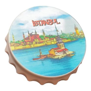 Istanbul Themed Customised Uv Printed Bottle Cap Shaped Plastic Base Bottle Opener 63x15 mm - Thumbnail