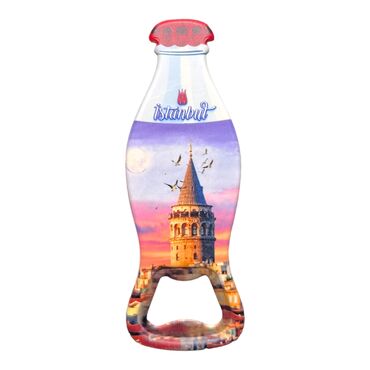 Myros - Istanbul Themed Customised Uv Printed Coca Cola Bottle Shape Plastic Base Bottle Opener 42x120 mm