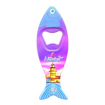 Istanbul Themed Customised UV Printed Fish Shape Printed Plastic Base Bottle Opener 42x130 mm - Thumbnail