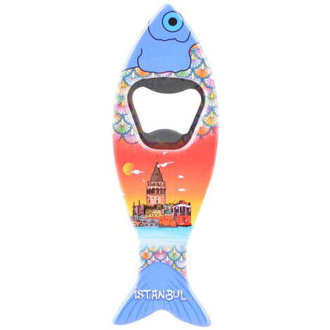 Istanbul Themed Customised UV Printed Fish Shape Printed Plastic Base Bottle Opener 42x130 mm