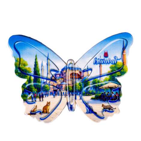 Istanbul Themed Customised UV Printed Plastic Base Butterfly Shaped Fridge Magnet 80x58 mm - 6