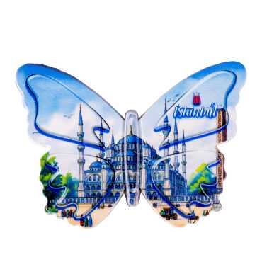 Istanbul Themed Customised UV Printed Plastic Base Butterfly Shaped Fridge Magnet 80x58 mm - 11