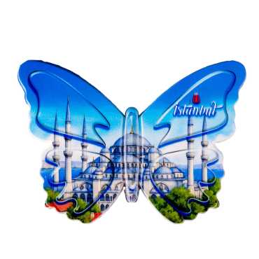 Istanbul Themed Customised UV Printed Plastic Base Butterfly Shaped Fridge Magnet 80x58 mm - 12