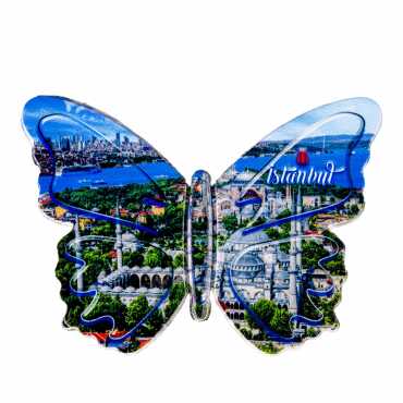 Istanbul Themed Customised UV Printed Plastic Base Butterfly Shaped Fridge Magnet 80x58 mm - 13