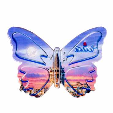 Istanbul Themed Customised UV Printed Plastic Base Butterfly Shaped Fridge Magnet 80x58 mm - 14