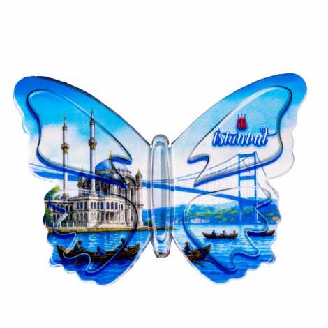 Istanbul Themed Customised UV Printed Plastic Base Butterfly Shaped Fridge Magnet 80x58 mm - 16