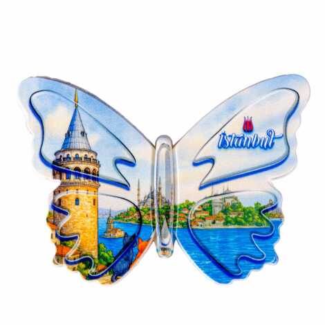 Istanbul Themed Customised UV Printed Plastic Base Butterfly Shaped Fridge Magnet 80x58 mm - 17