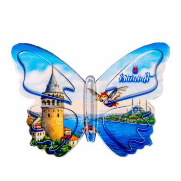 Istanbul Themed Customised UV Printed Plastic Base Butterfly Shaped Fridge Magnet 80x58 mm - 18