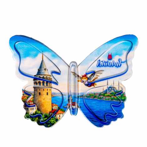 Istanbul Themed Customised UV Printed Plastic Base Butterfly Shaped Fridge Magnet 80x58 mm - 18