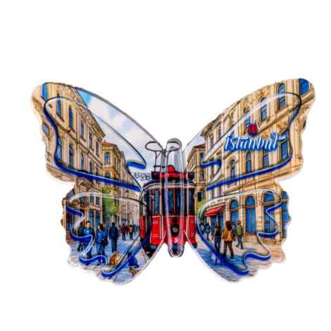 Istanbul Themed Customised UV Printed Plastic Base Butterfly Shaped Fridge Magnet 80x58 mm - 19