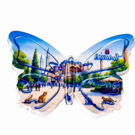 Istanbul Themed Customised UV Printed Plastic Base Butterfly Shaped Fridge Magnet 80x58 mm - 20
