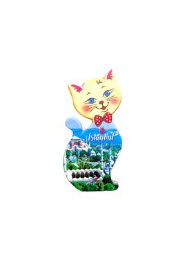 Myros - Istanbul Themed Customised UV Printed Plastic Base Cat Shaped Fridge Magnet 43x87 mm