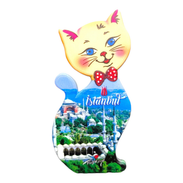 Istanbul Themed Customised UV Printed Plastic Base Cat Shaped Fridge Magnet 43x87 mm - Thumbnail