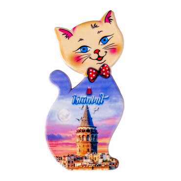 Istanbul Themed Customised UV Printed Plastic Base Cat Shaped Fridge Magnet 43x87 mm - 4