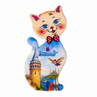 Istanbul Themed Customised UV Printed Plastic Base Cat Shaped Fridge Magnet 43x87 mm - 5