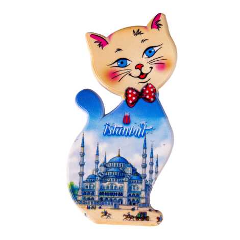 Istanbul Themed Customised UV Printed Plastic Base Cat Shaped Fridge Magnet 43x87 mm - 6