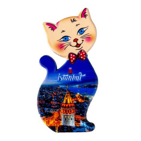 Istanbul Themed Customised UV Printed Plastic Base Cat Shaped Fridge Magnet 43x87 mm - 7