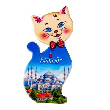 Istanbul Themed Customised UV Printed Plastic Base Cat Shaped Fridge Magnet 43x87 mm - 9