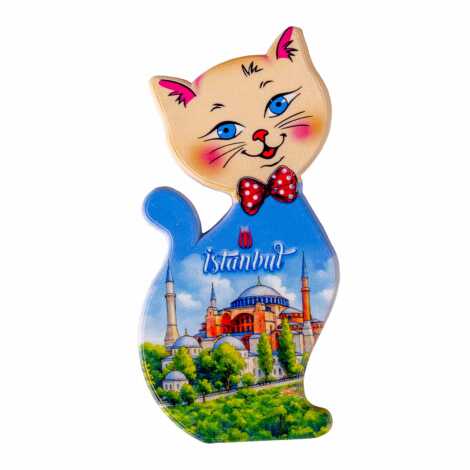 Istanbul Themed Customised UV Printed Plastic Base Cat Shaped Fridge Magnet 43x87 mm - 10