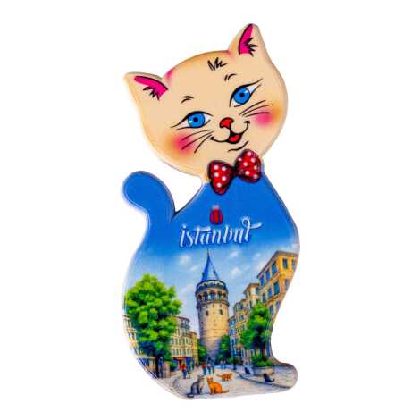Istanbul Themed Customised UV Printed Plastic Base Cat Shaped Fridge Magnet 43x87 mm - 11