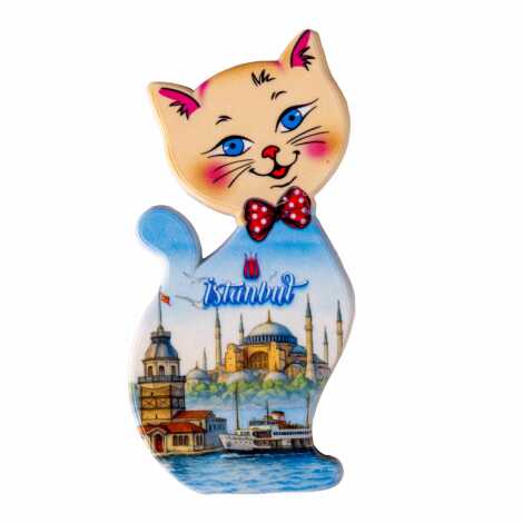 Istanbul Themed Customised UV Printed Plastic Base Cat Shaped Fridge Magnet 43x87 mm - 13