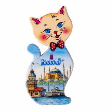 Istanbul Themed Customised UV Printed Plastic Base Cat Shaped Fridge Magnet 43x87 mm - 14