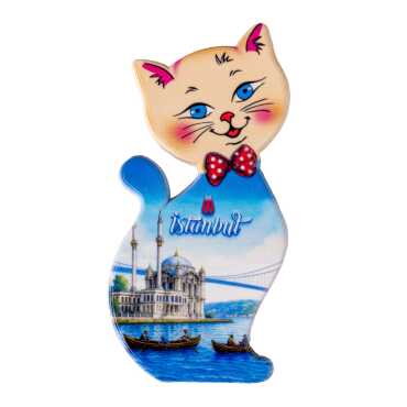 Istanbul Themed Customised UV Printed Plastic Base Cat Shaped Fridge Magnet 43x87 mm - 15