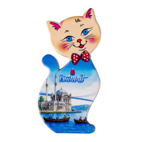 Istanbul Themed Customised UV Printed Plastic Base Cat Shaped Fridge Magnet 43x87 mm - 15