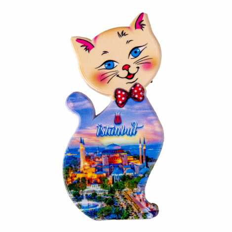 Istanbul Themed Customised UV Printed Plastic Base Cat Shaped Fridge Magnet 43x87 mm - 16