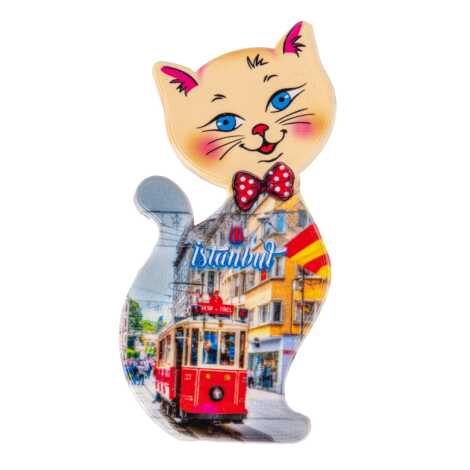 Istanbul Themed Customised UV Printed Plastic Base Cat Shaped Fridge Magnet 43x87 mm - 21