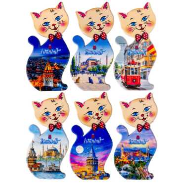 Istanbul Themed Customised UV Printed Plastic Base Cat Shaped Fridge Magnet 43x87 mm - 3