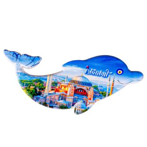 Istanbul Themed Customised UV Printed Plastic Base Dolphin Shaped Fridge Magnet 110x50 mm - 7