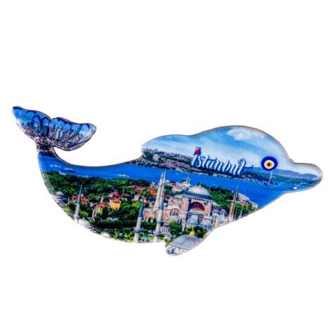 Istanbul Themed Customised UV Printed Plastic Base Dolphin Shaped Fridge Magnet 110x50 mm - 18