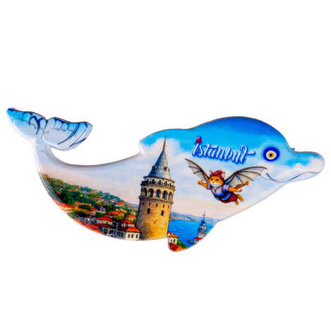 Istanbul Themed Customised UV Printed Plastic Base Dolphin Shaped Fridge Magnet 110x50 mm - 19
