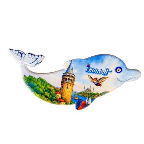 Istanbul Themed Customised UV Printed Plastic Base Dolphin Shaped Fridge Magnet 110x50 mm - 4