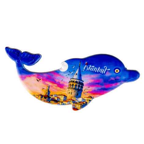 Istanbul Themed Customised UV Printed Plastic Base Dolphin Shaped Fridge Magnet 110x50 mm - 3