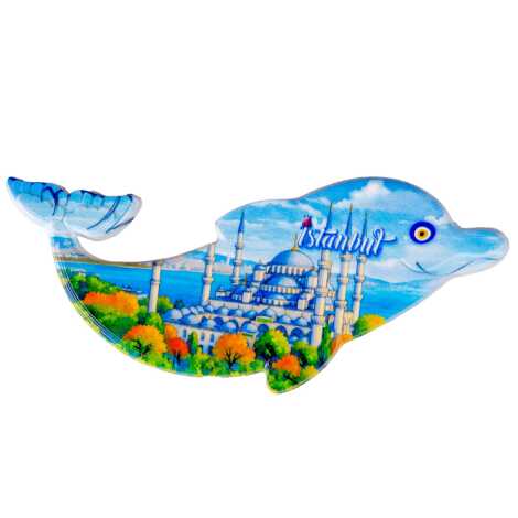 Istanbul Themed Customised UV Printed Plastic Base Dolphin Shaped Fridge Magnet 110x50 mm - 6
