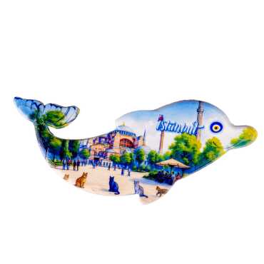 Istanbul Themed Customised UV Printed Plastic Base Dolphin Shaped Fridge Magnet 110x50 mm - 12