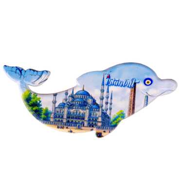 Istanbul Themed Customised UV Printed Plastic Base Dolphin Shaped Fridge Magnet 110x50 mm - 13