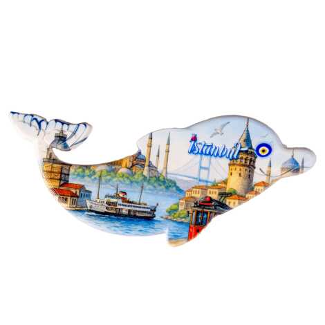 Istanbul Themed Customised UV Printed Plastic Base Dolphin Shaped Fridge Magnet 110x50 mm - 15
