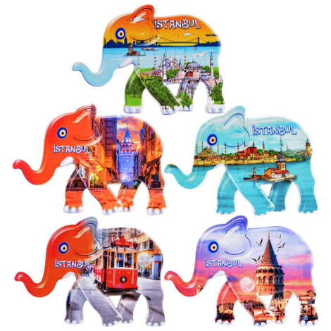Istanbul Themed Customised UV Printed Plastic Base Elephant Shaped Fridge Magnet 86x62 mm - 2