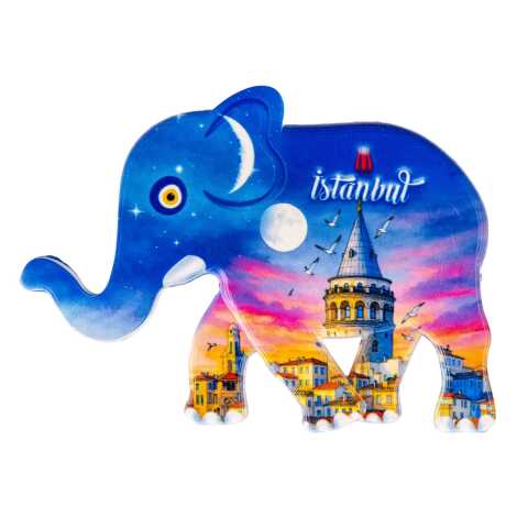 Istanbul Themed Customised UV Printed Plastic Base Elephant Shaped Fridge Magnet 86x62 mm - 3