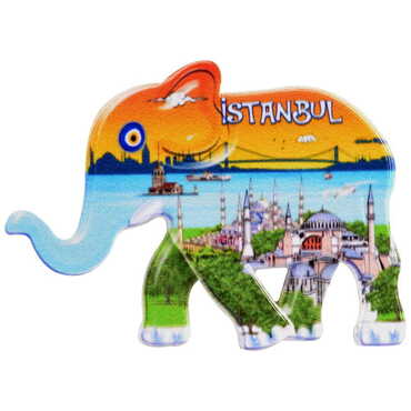 Istanbul Themed Customised UV Printed Plastic Base Elephant Shaped Fridge Magnet 86x62 mm - Thumbnail