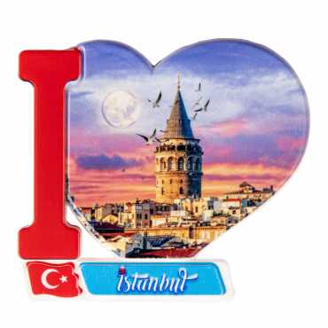 Istanbul Themed Customised UV Printed Plastic Base Heart Shaped Fridge Magnet 86x62 mm - 4