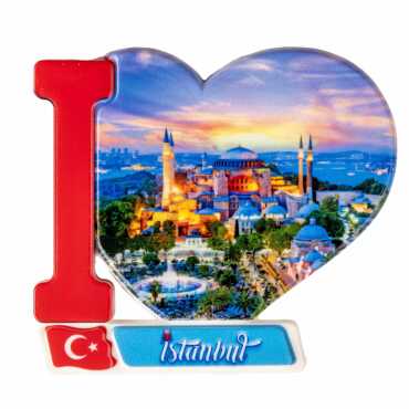 Istanbul Themed Customised UV Printed Plastic Base Heart Shaped Fridge Magnet 86x62 mm - 6