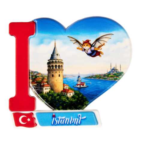Istanbul Themed Customised UV Printed Plastic Base Heart Shaped Fridge Magnet 86x62 mm - 9