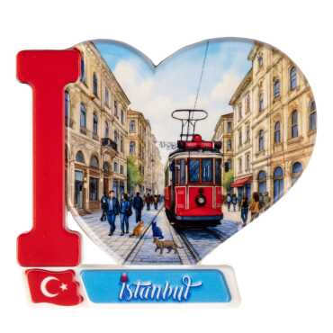 Istanbul Themed Customised UV Printed Plastic Base Heart Shaped Fridge Magnet 86x62 mm - 10