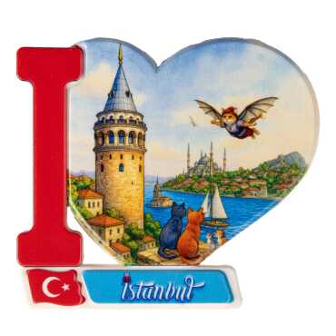 Istanbul Themed Customised UV Printed Plastic Base Heart Shaped Fridge Magnet 86x62 mm - 13
