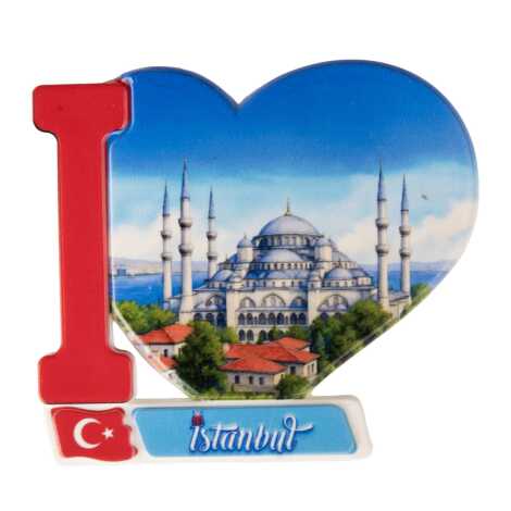 Istanbul Themed Customised UV Printed Plastic Base Heart Shaped Fridge Magnet 86x62 mm - 14